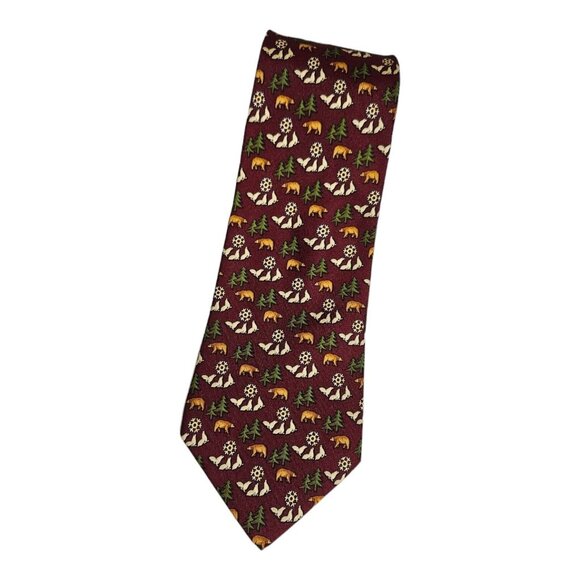 SALVATORE FERRAGAMO Men's 100% Silk Necktie LUXURY Red Bear Sea Lion W:3.7" EUC - Picture 1 of 5